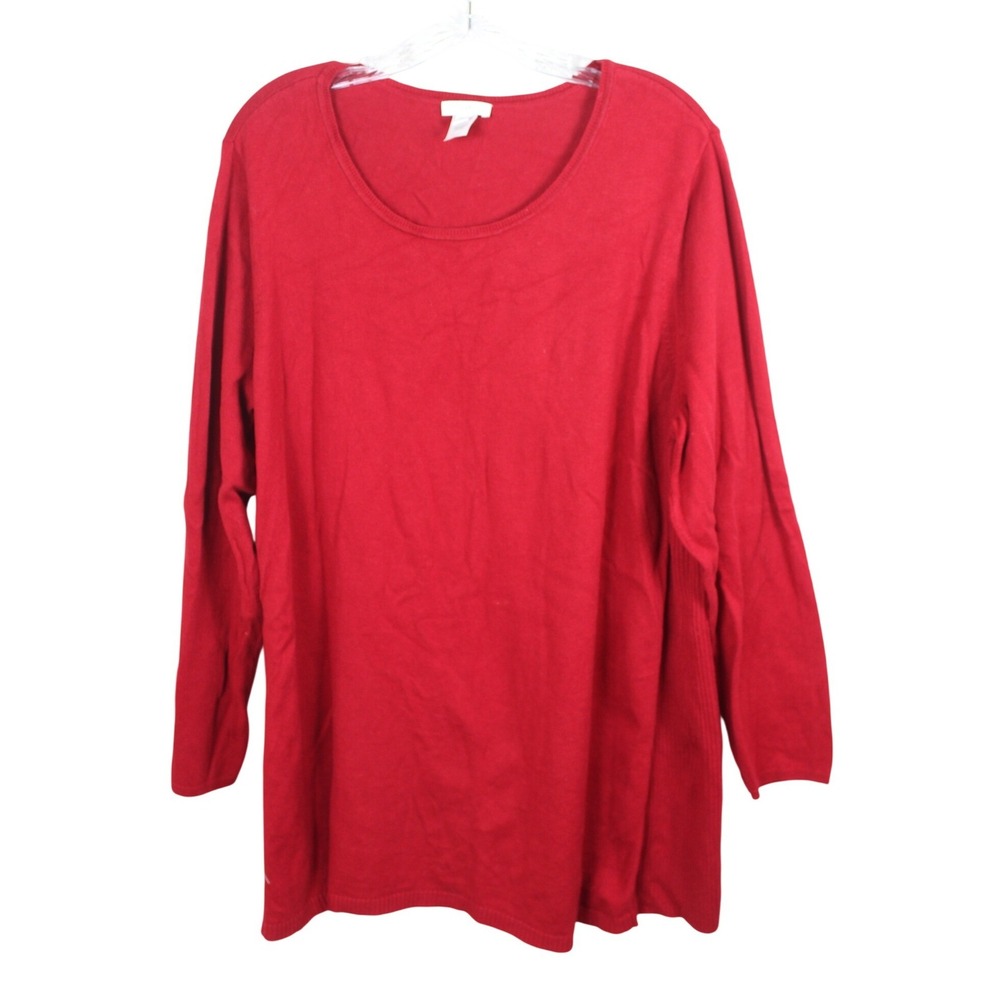 J. Jill Womens 2X Red Cotton Blend Long Sleeve Scoop Neck Knit Top RN 97641